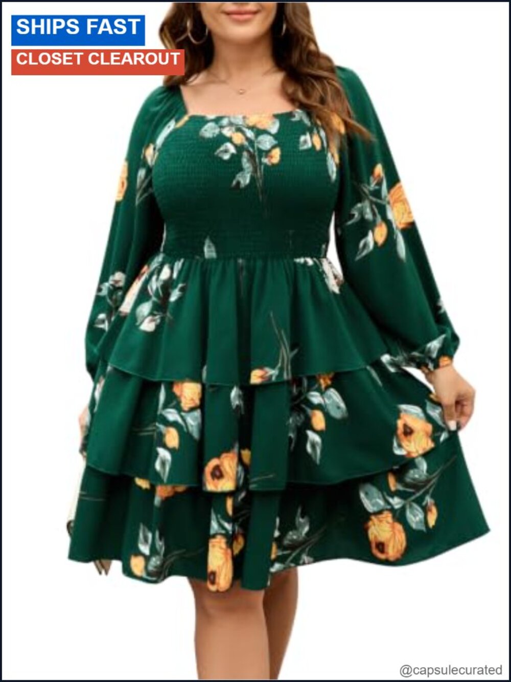 Women's Plus Size Mini Floral Dress Long Sleeve Semi Formal Fall